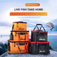 (orange, 50cm(with oxygen pump)) Foldable Wear-resistant Waterproof Eva Fishing Barrel Fishing Box Tools Box Optional Rechargeable