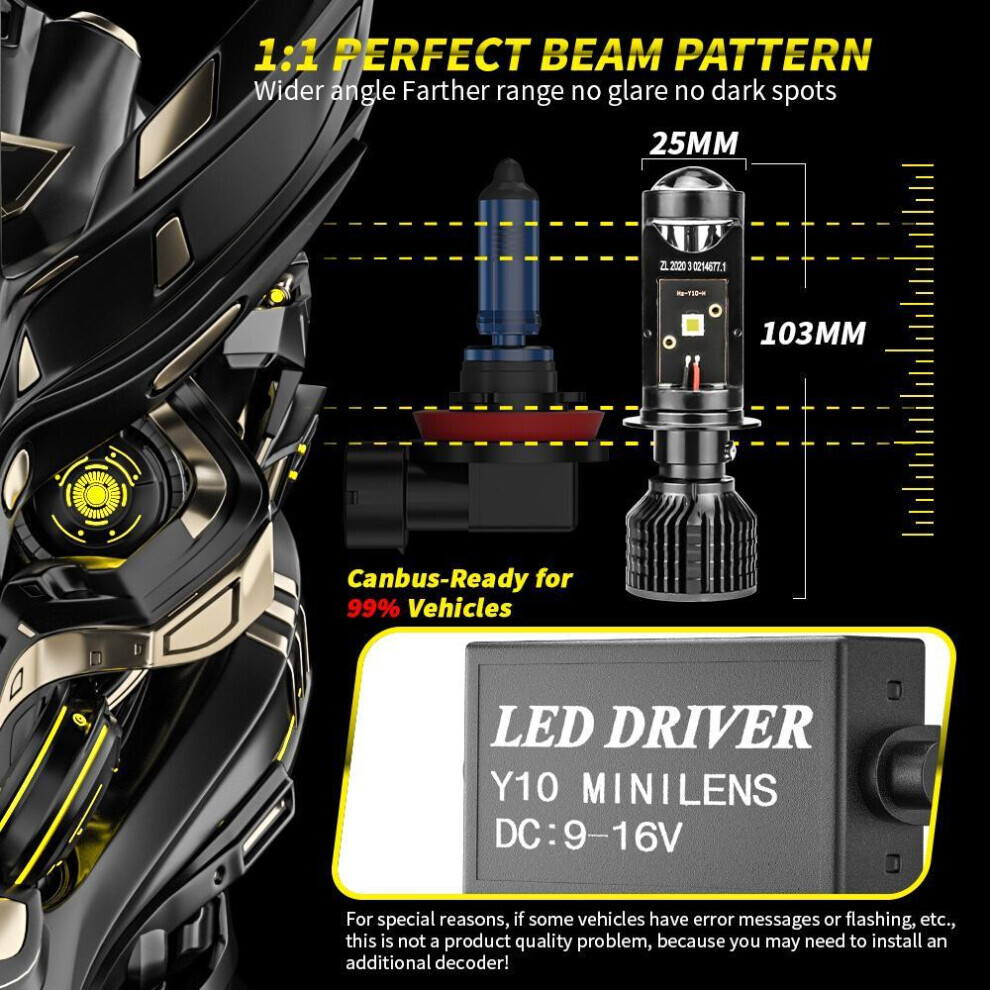 (H4) Canbus 80w Car Headlight Mini Lens H4 H7 Led Projector Bulb 6000k 16000lm 12v Auto Motorcycles Headlamp High Low Beam