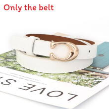 (White) Pu Womens Leather Belt With C Alphabet Buckle Design For Office Casual Wear