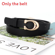 (Black) Pu Womens Leather Belt With C Alphabet Buckle Design For Office Casual Wear