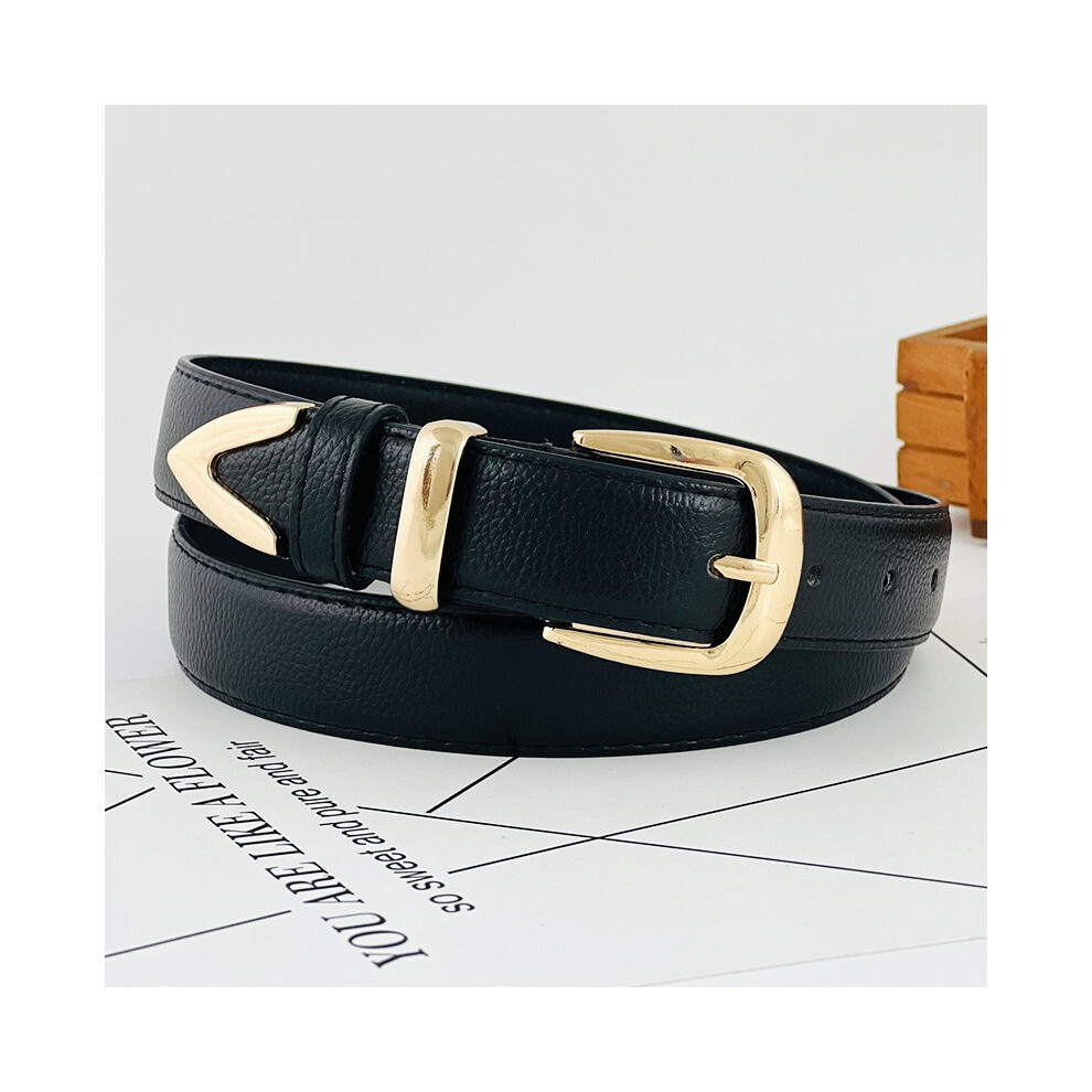 (Black) Modern Pu Womens Leather Belt With Gold Metal Pin For Office Daily Casual-image-OPC-PHCSDJN-NEW