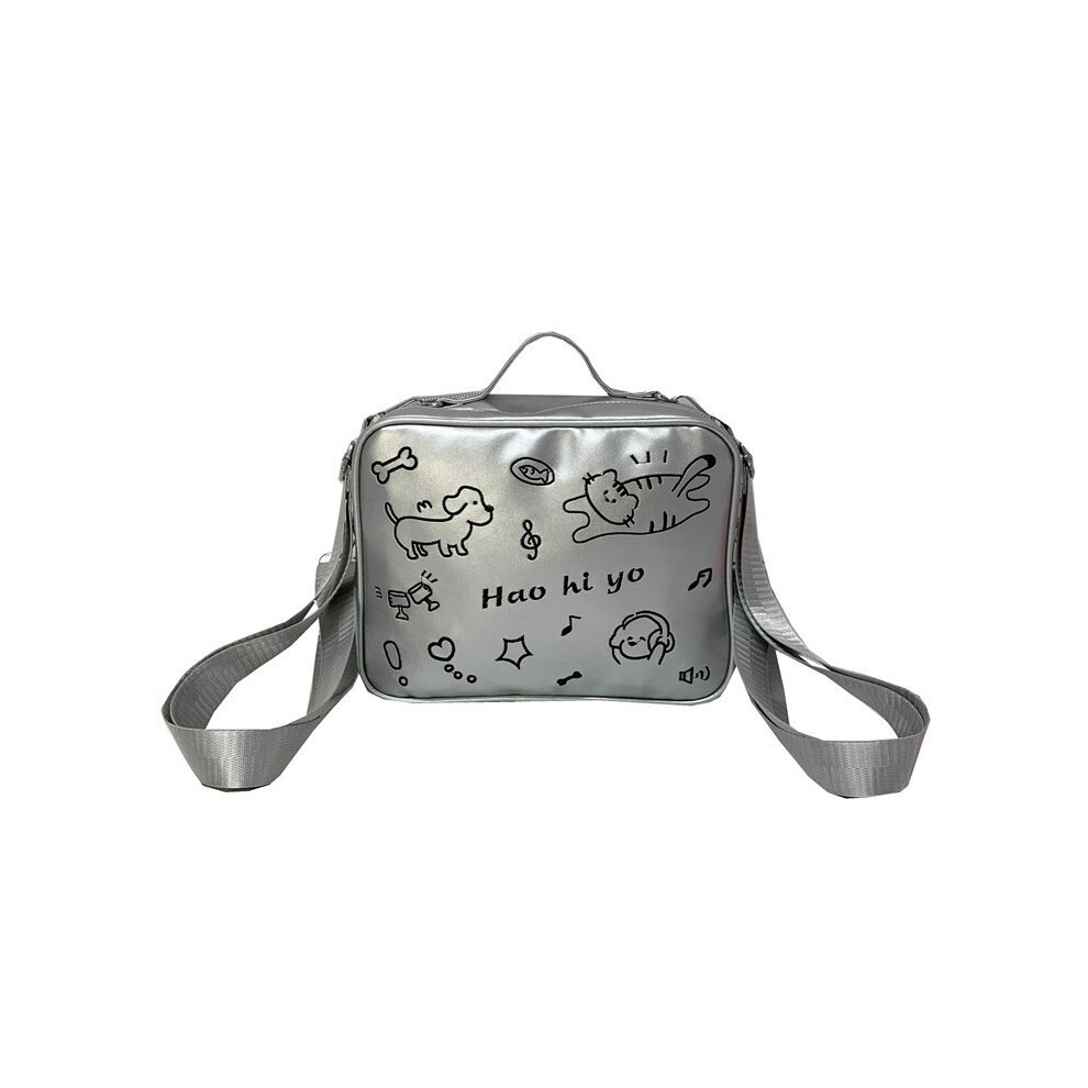 (SilverBlackline) Small Letter Dog Graffiti Handbag Transparent Backpack Shoulder Bag Both Genders-image-OPC-PHCSFVV-NEW