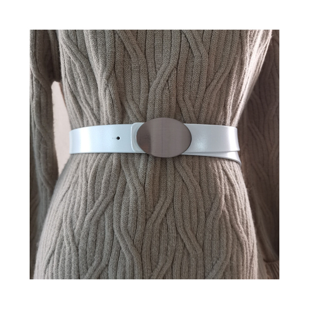 (White, 105cm) Womens Fashion Leather Belt Square Buckle Two Layer Cowhide Looks Casual Summer-image-OPC-PHCSJFG-NEW