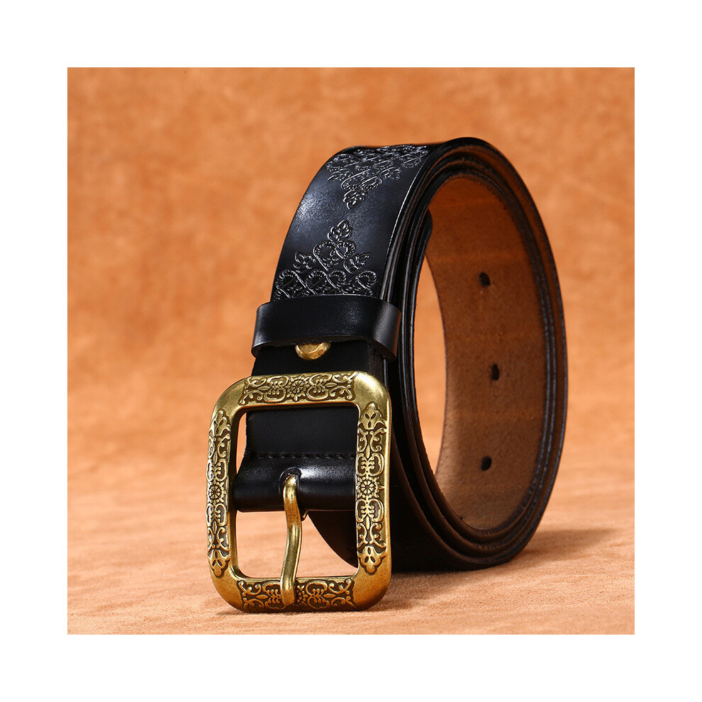 (Black, 110cm) Premium Leather Belt Brass Pin Buckle Trendy Waist Daily Accessory Decoration-image-OPC-PHCSJVB-NEW