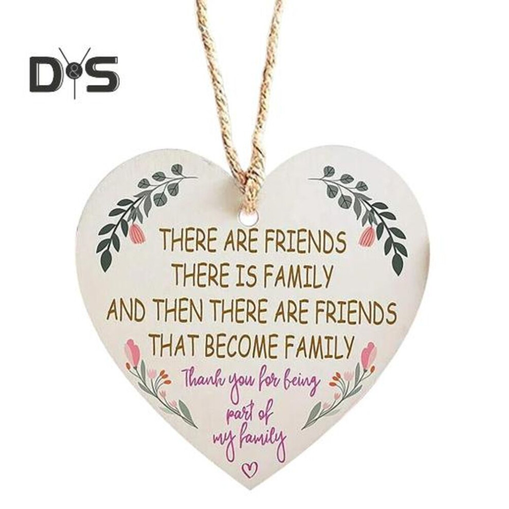 (as the picture, A) Wooden Hanging Heart Plaque Friendship Colleagues Family Pendant Christmas Tree Ornament For Home Decor