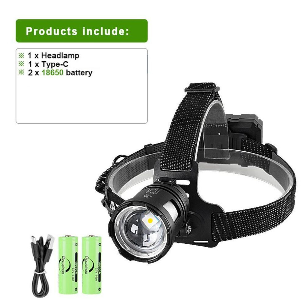 (with 2 batteries) Super Powerful Headlamp 18650 Rechargeable High Power LED Head Flashlight Fishing Head Lantern Professional Front Light