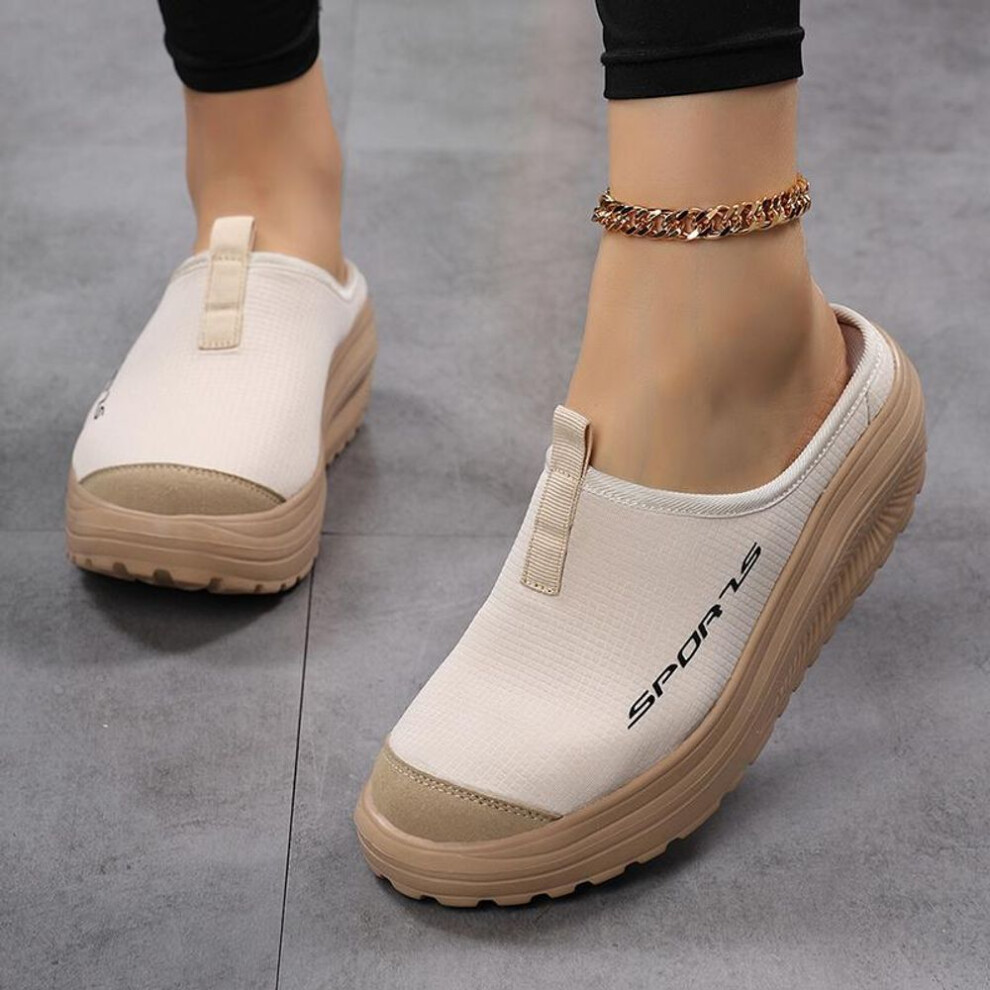 (khaki, 38) TUINANLE Women Casual Shoes Slip on Loafers Fashion Comfortable Breathable Slippers Female Platform Height-Increasing Footwear