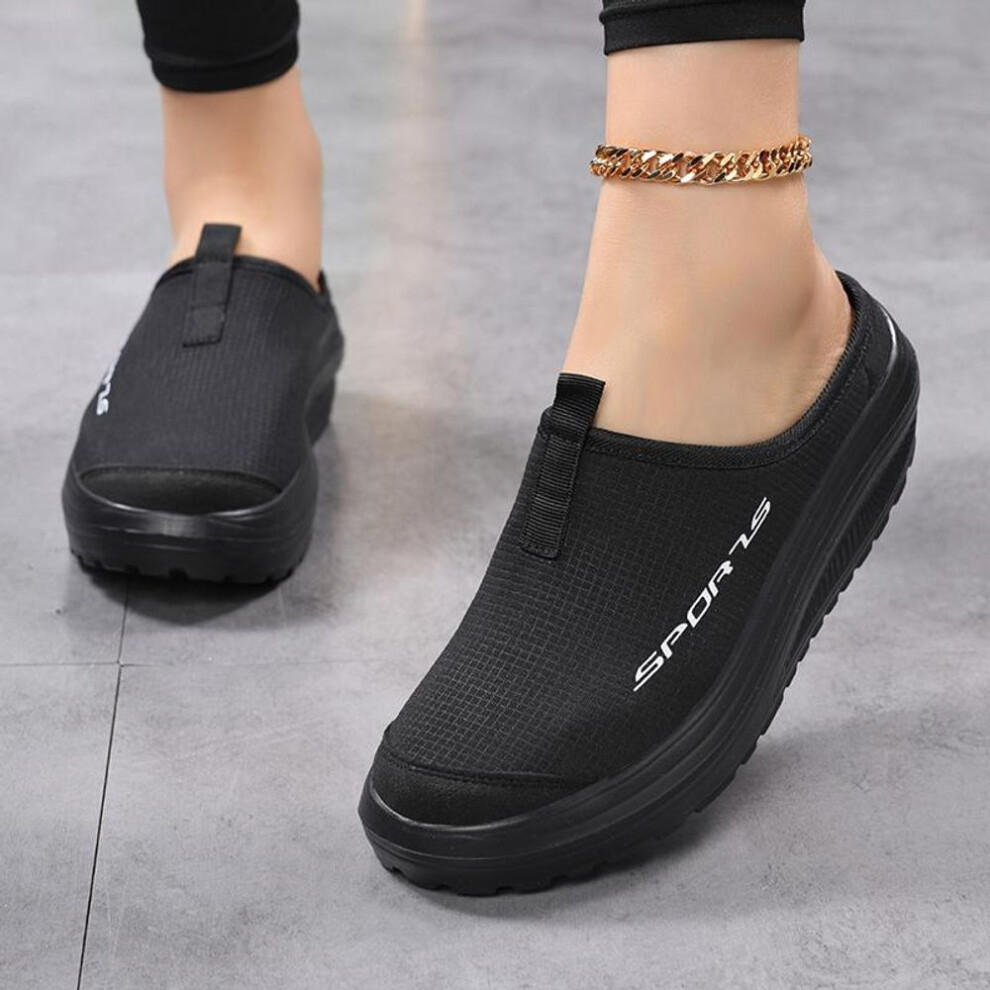(black, 38) TUINANLE Women Casual Shoes Slip on Loafers Fashion Comfortable Breathable Slippers Female Platform Height-Increasing Footwear