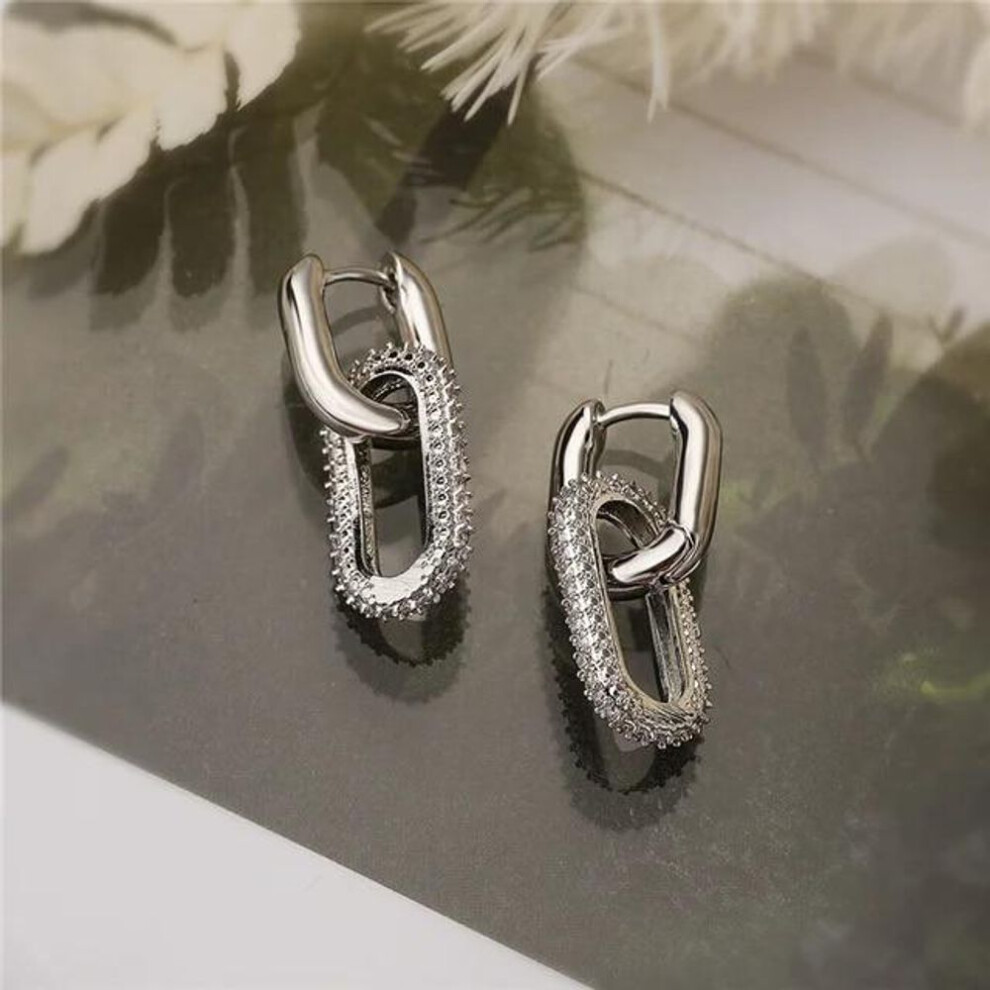 (silver) Retro Double Loop Drop Earrings Gold Silver Color Geometric Round Earrings for Women Punk Hip Hop Fashion Jewelry