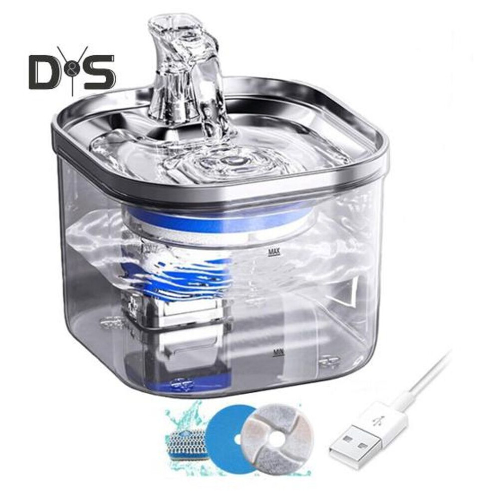 2L Cat Water Fountain Silent Stainless Steel Pet Drinking Foutain with Filter Automatic Cat Water Dispenser Bowl for Indoor Cats And Small Pets