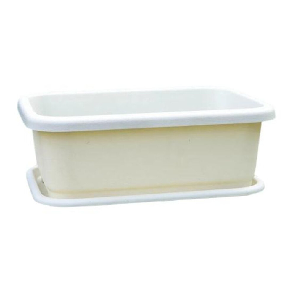 (beige) Rectangular Flower Box Mesh Bottom Flower Pot with Saucer Reusable Balcony Planter for Growing Vegetables Flowers Indoor Outdoor Use