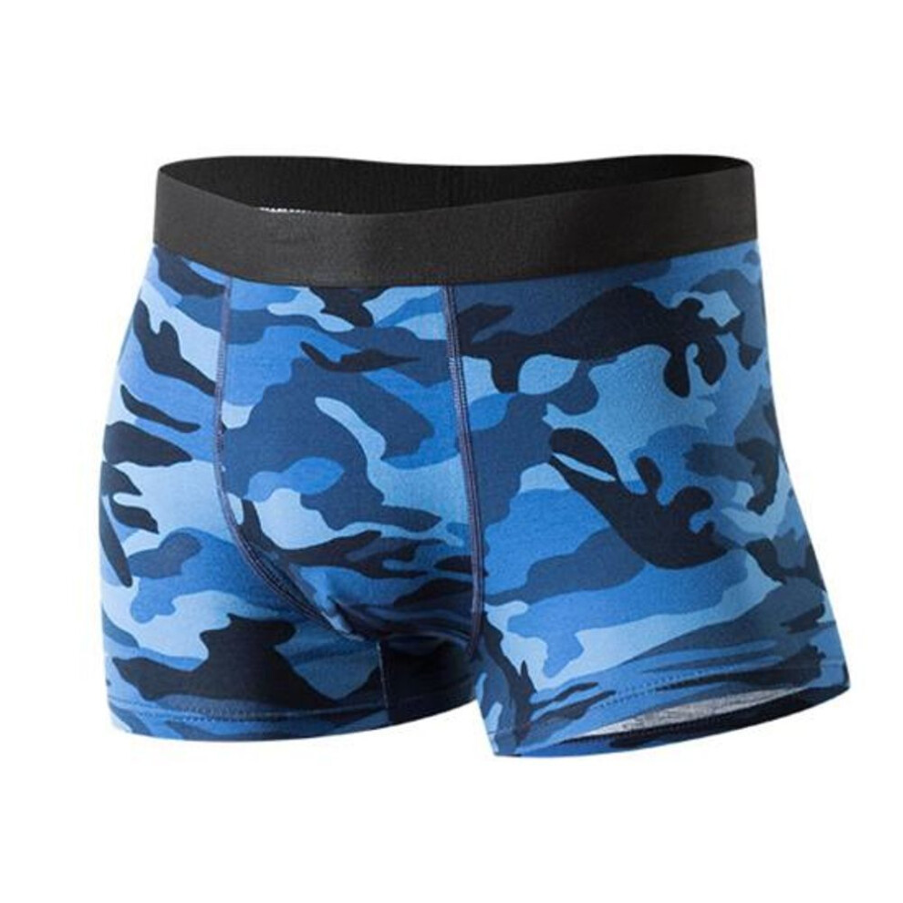 (blue, XL) Men Camouflage Print Panties Mid-rise U-convex Breathable Shorts Underwear High Elastic Shorts Briefs