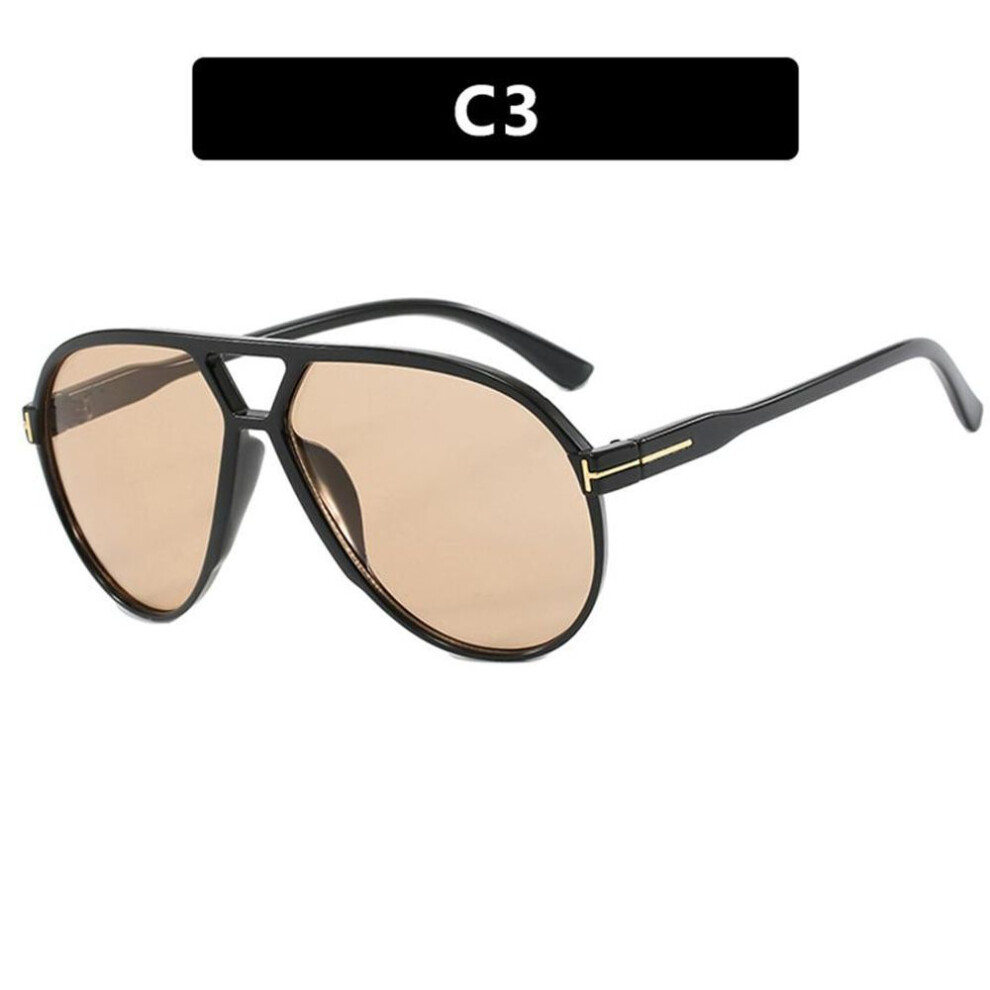 (brown) New Brand Designer Women Sunglasses Retro Sun Glasses Pilot Eyewear Outdoor Men Sun Glasses Letter Large Frame Mirror Uv400