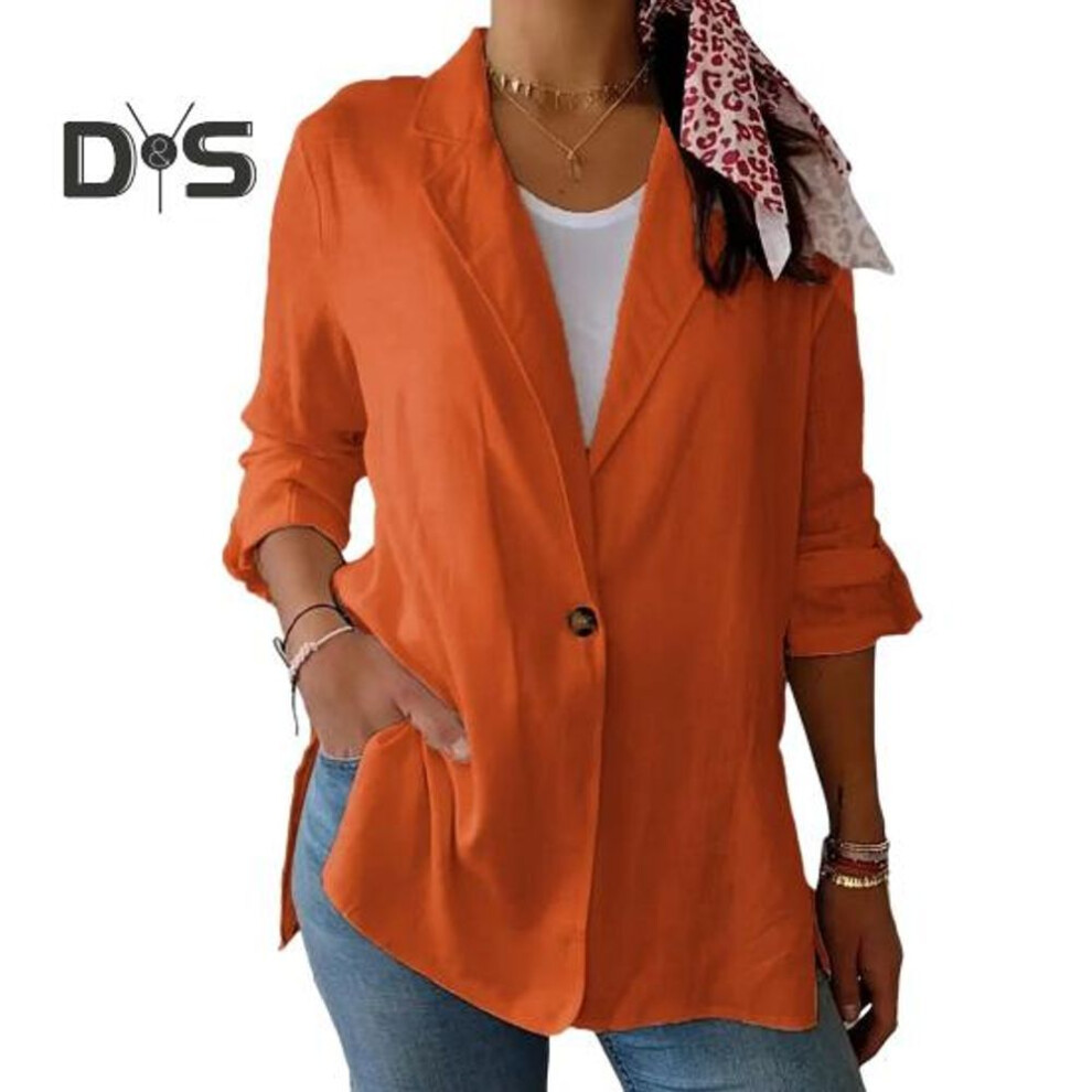 (orange, XXXL) Women Suit Coat Lapel Long Sleeve Single Button Loose Fit Coat Solid Color Thin Work Office Suit Jacket Workwear