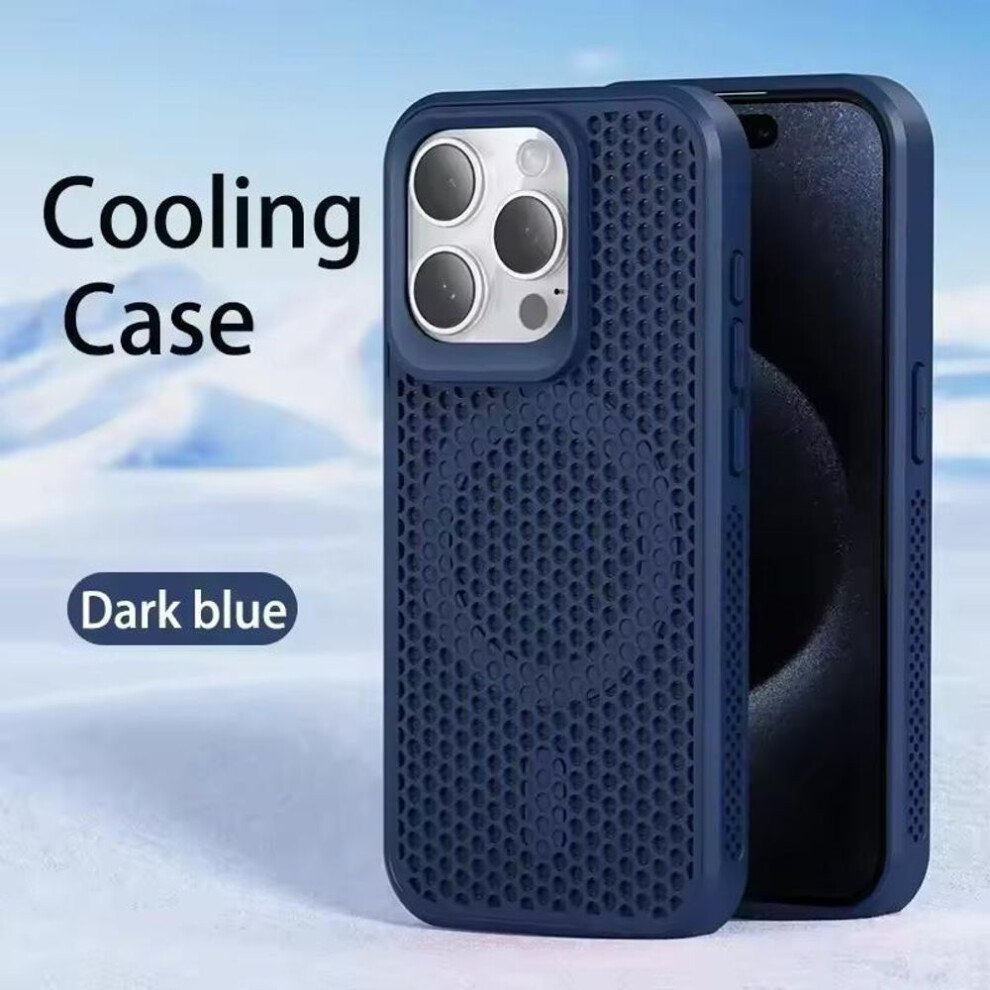 (navy blue, iPhone 13 Pro) Cooling Heat Dissipation Phone Case For iPhone 16 15 14 13 12 11 Pro Max Plus Breathable Hard Back Magnetic Cover For Magsafe