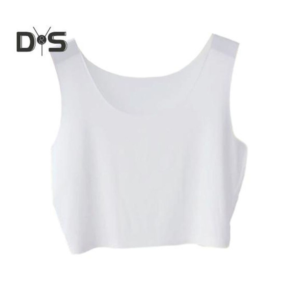 (L, white) Women's Silky Tank Tops Elastic Cooling Sleeveless Camisoles Basic Shirt Ultra-Thin Seamless Cami Crop Top