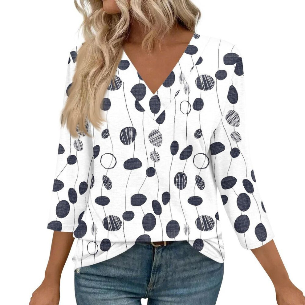 (XXXL, navy) 3/4 Length Sleeve Womens Tops V Neck Casual Tunic Tops Basic Shirts Loose Fit Blouse