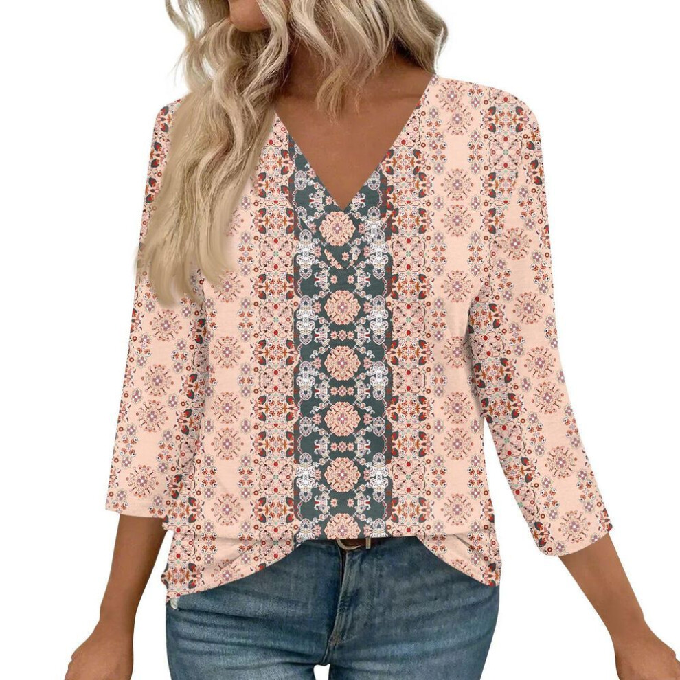 (XXL, as the picture) 3/4 Length Sleeve Womens Tops V Neck Casual Tunic Tops Basic Shirts Loose Fit Blouse