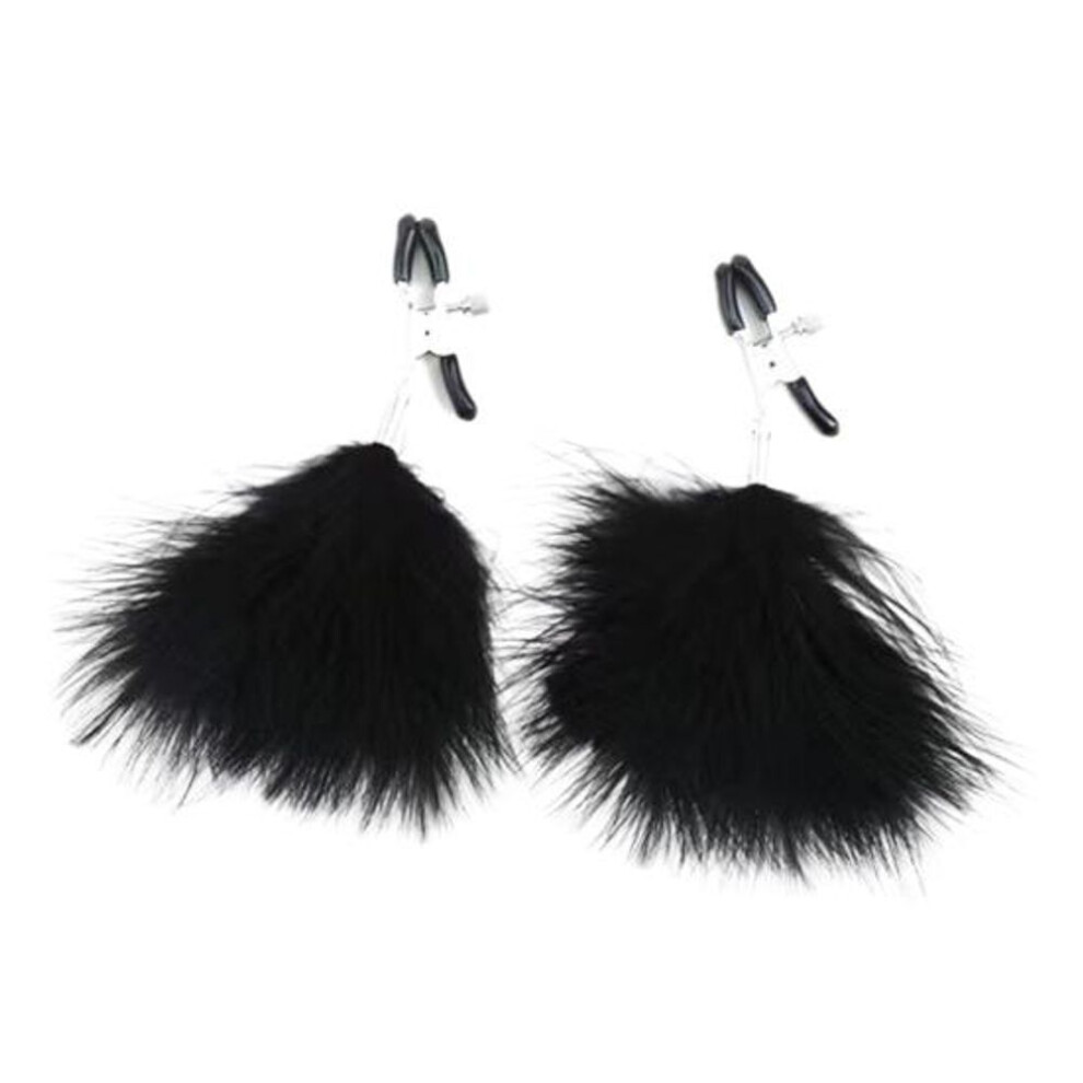 (black) Yousheng 1 Pair Adult Sex Toys Exquisite Flirt Metal Boobs Clip with Feather for Wife