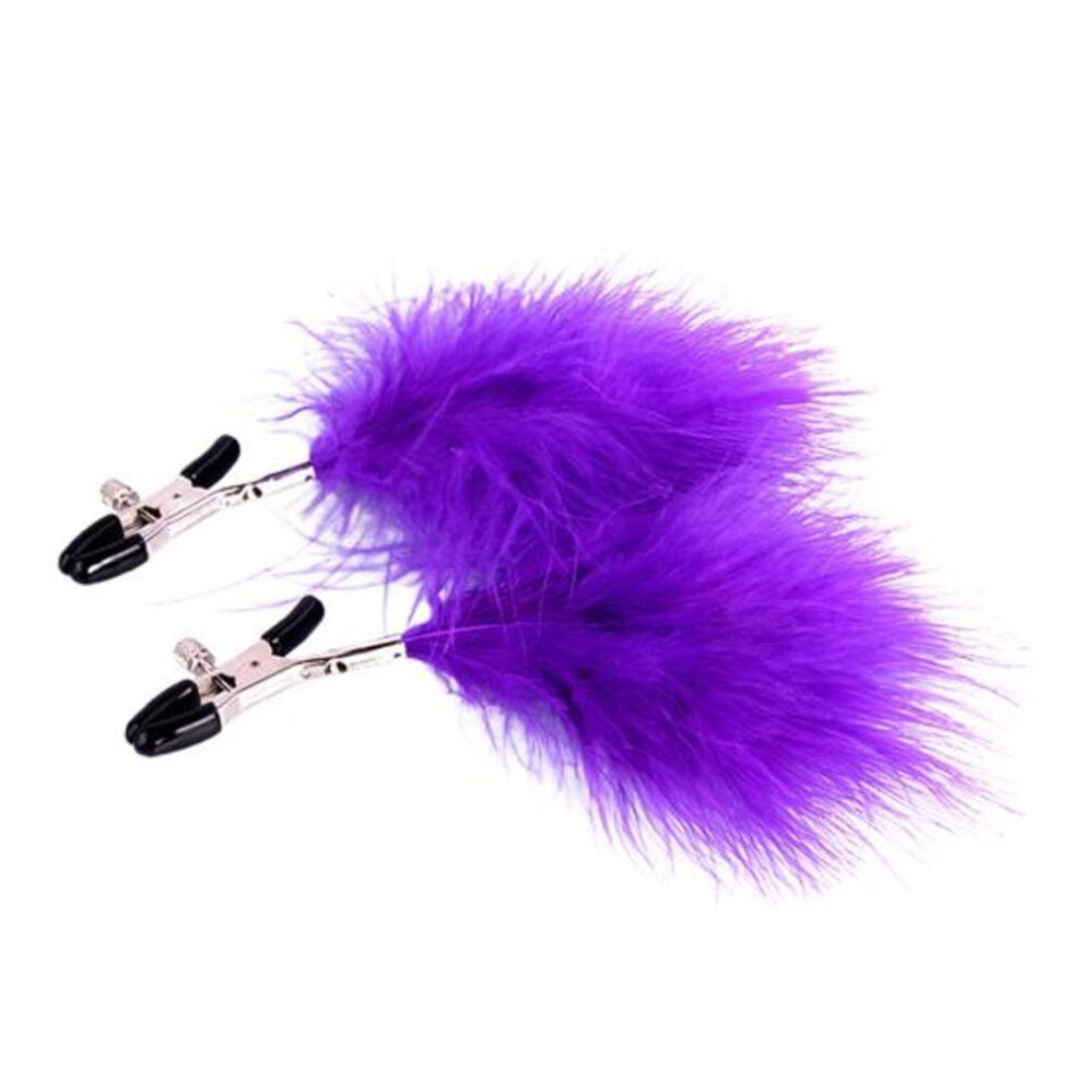 (purple) Yousheng 1 Pair Adult Sex Toys Exquisite Flirt Metal Boobs Clip with Feather for Wife