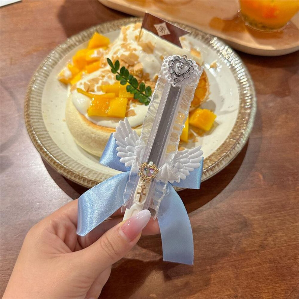 (blue) 1 Piece Creative Lace Stationery Utility Knife Chic Cute Bow Ribbon Wings Letter Open Sweet Kawaii Box Cutter Student Supplies