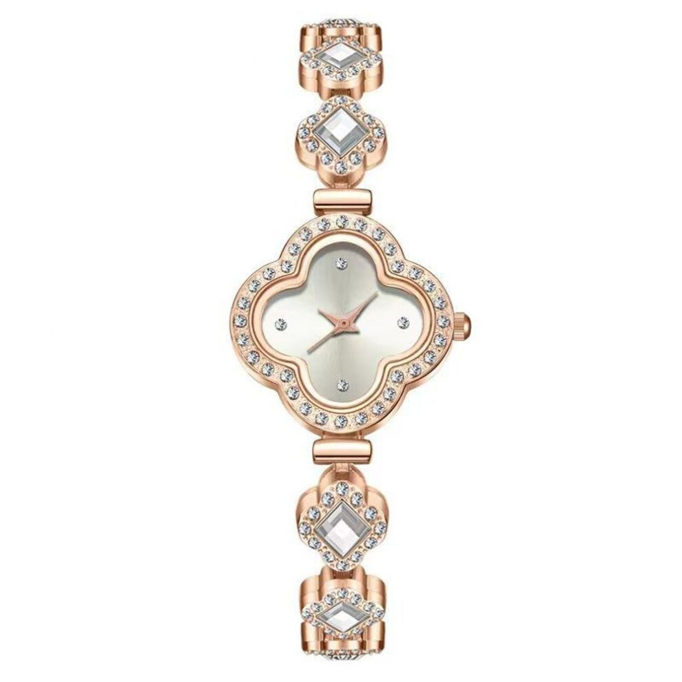 (White) Four-Leaf Clover Bracelet Quartz Watch Emerald Women's Watch White