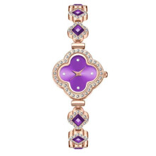 (purple) Four-leaf clover bracelet quartz watch emerald women's watch