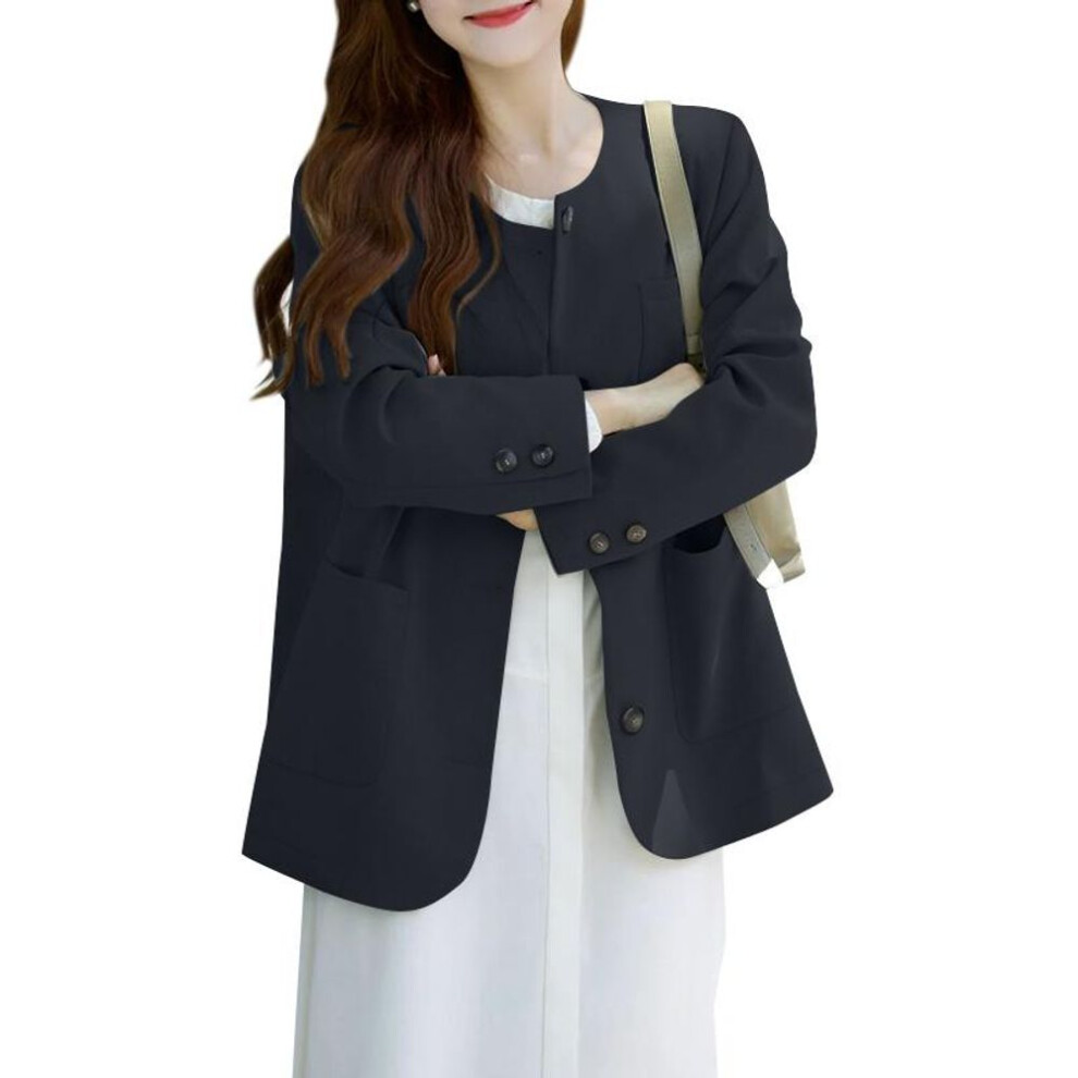 (L, dark blue) ZANZEA Women Casual Round Neck Long Sleeve Loose Thin Cardigan Outwear