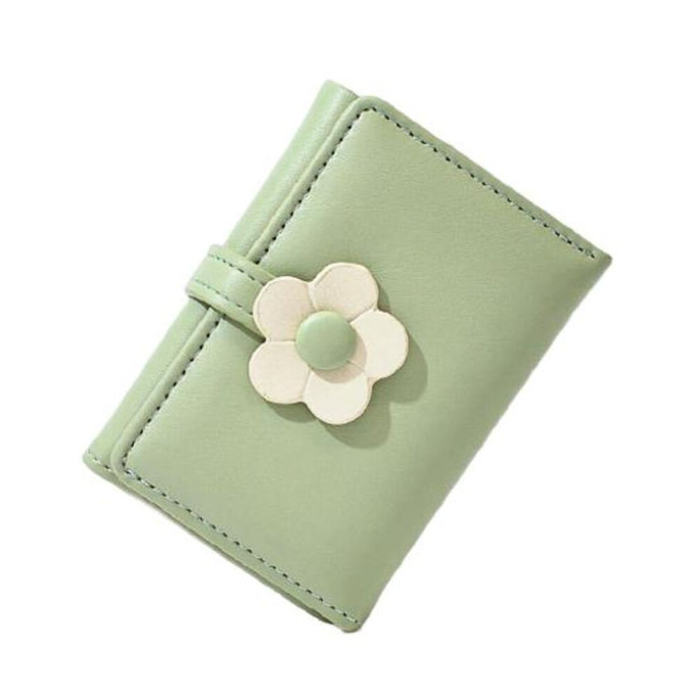 (light green) Women Wallet Luxury Faux Leather Flower Button Tri-fold Multi-slots Card Holder Short Slim Coin Purse Money Case Bag Girls Gift