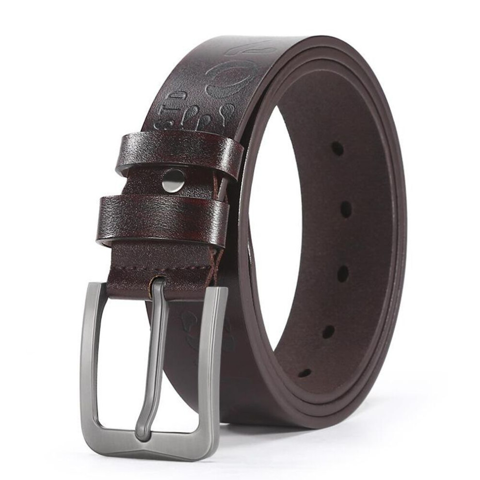 (coffee, 130 cm) Men's Leather Casual Belt with European & American Style Alloy Pin Buckle