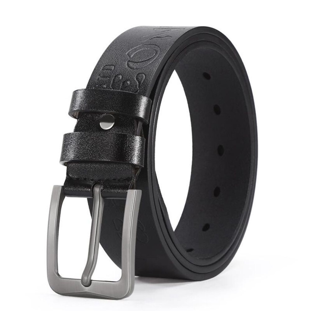 (black, 125 cm) Men's Leather Casual Belt with European & American Style Alloy Pin Buckle