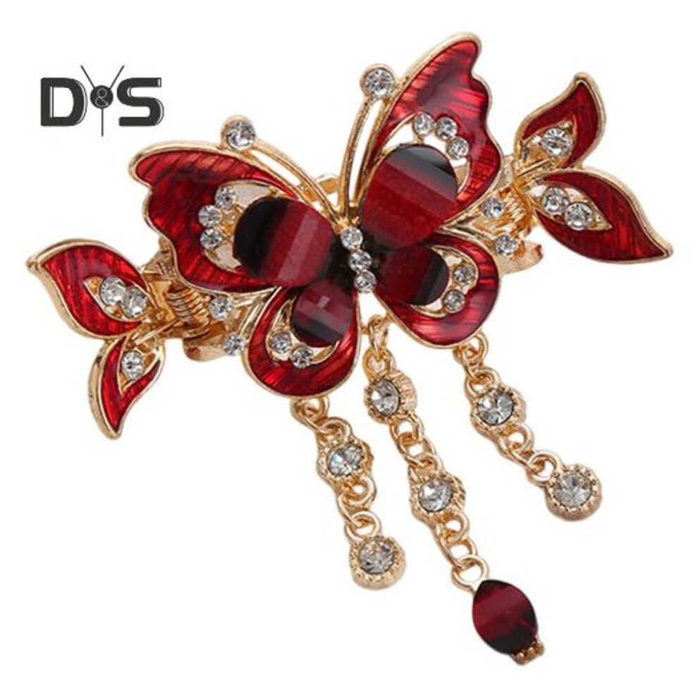 (red) 1/3Pcs Butterfly Hair Clips Rhinestone Butterfly Tassel Hair Claw Clips Vintage Boho Ponytail Holder Hair Accessories for Women Girls Styling Supplies