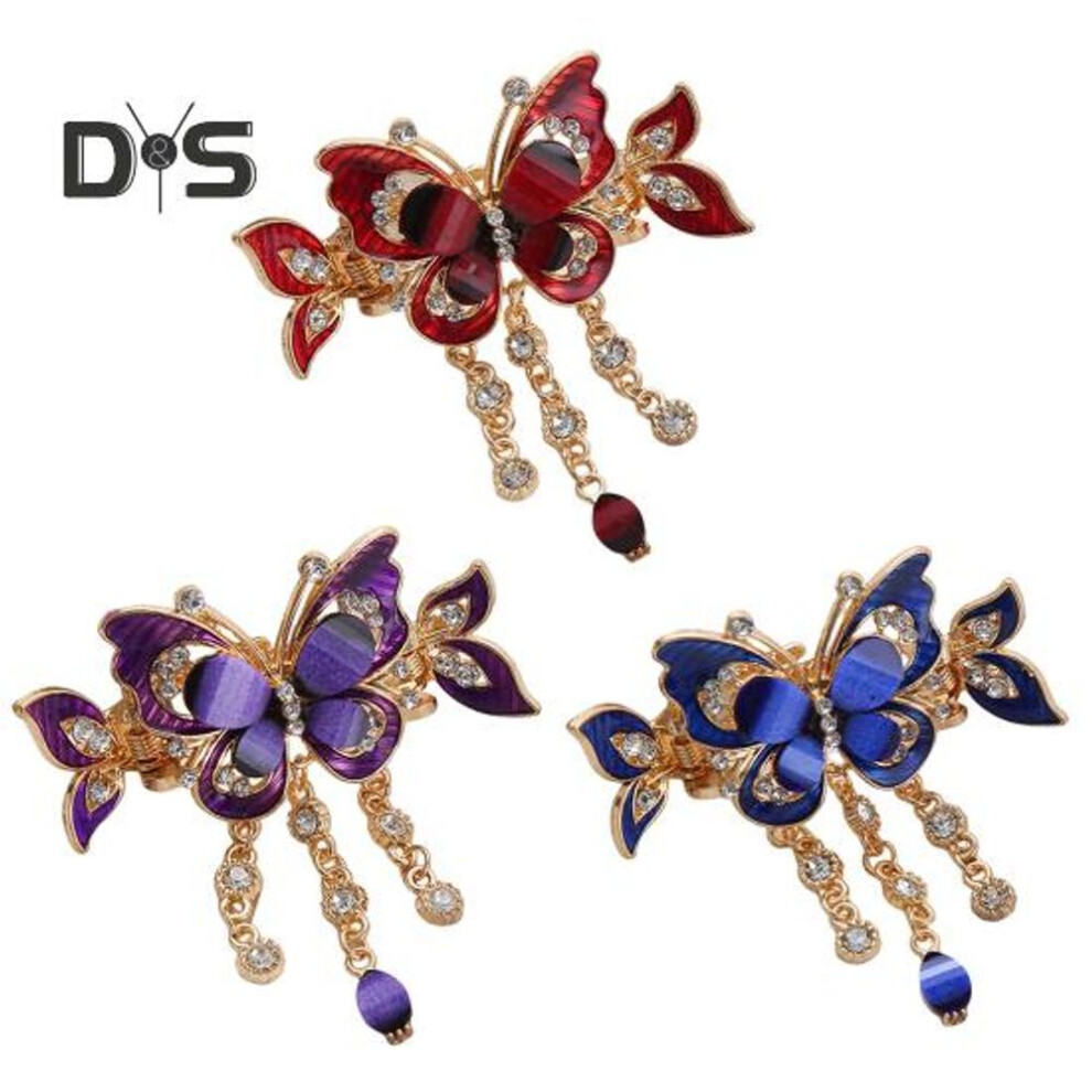 (multicolor) 1/3pcs Butterfly Hair Clips Rhinestone Butterfly Tassel Hair Claw Clips Vintage Boho Ponytail Holder Hair Accessories For Women Girls Styling Supplies