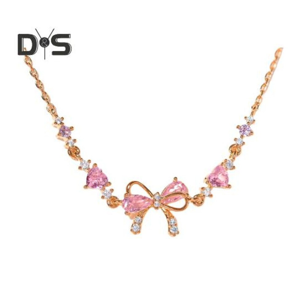 (rose gold) Women Bracelet Bow Heart Flower Shape Cubic Zirconia Adjustable Length Birthday Holiday Anniversary Gift Wrist Bangle Lady Jewelry