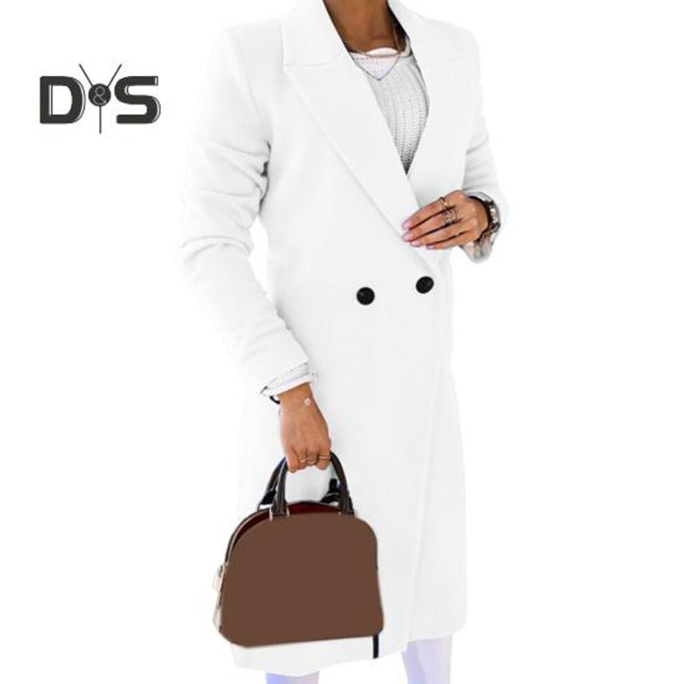 (white, M) Women's Long Coat Fall Winter One Button Closure Lapel Jacket Loose Fit Solid Color Overcoat for Office Casual Wear