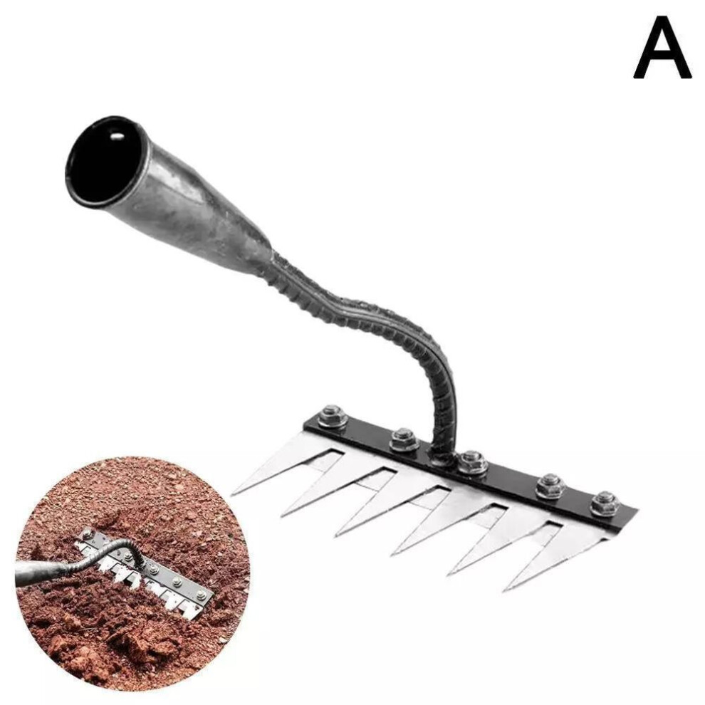 (6-teeth) 6/7/8 Teeth Carbon Steel Garden Weeding Rake, Garden Rakes Metal Heavy Duty O2