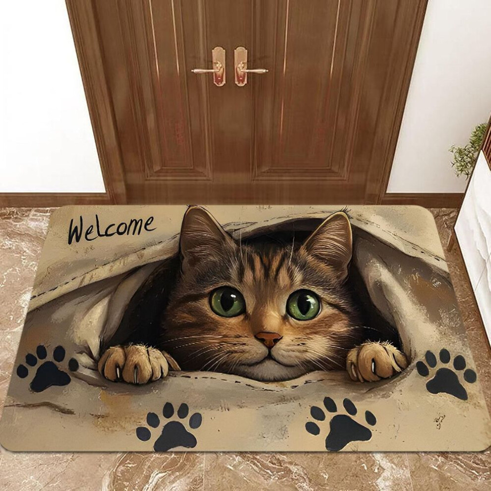 (40*60cm) 1Pcs Anti Fatigue Kitchen Rugs,Cat Print Waterproof Non-Slip Thick Cushioned Kitchen Mat Heavy Duty Comfort Standing Mat for Kitchen