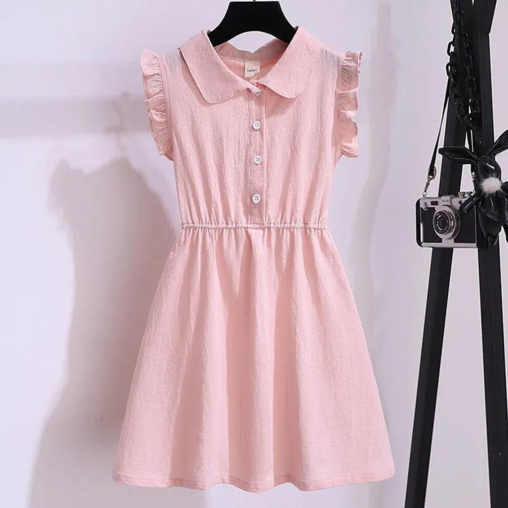 (pink, 160cm) Summer Sleeveless Lace Dresses for Girls – New Mid-Length Beach Styles for Tweens