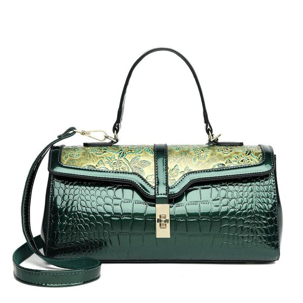 (green, 32*12*15cm) Fashion Crocodile Pattern Women's Handbags Trendy Retro Printed Lady Messenger Bag High-end PU Leather Large Capacity Middle-aged Mother Shoulder Bags