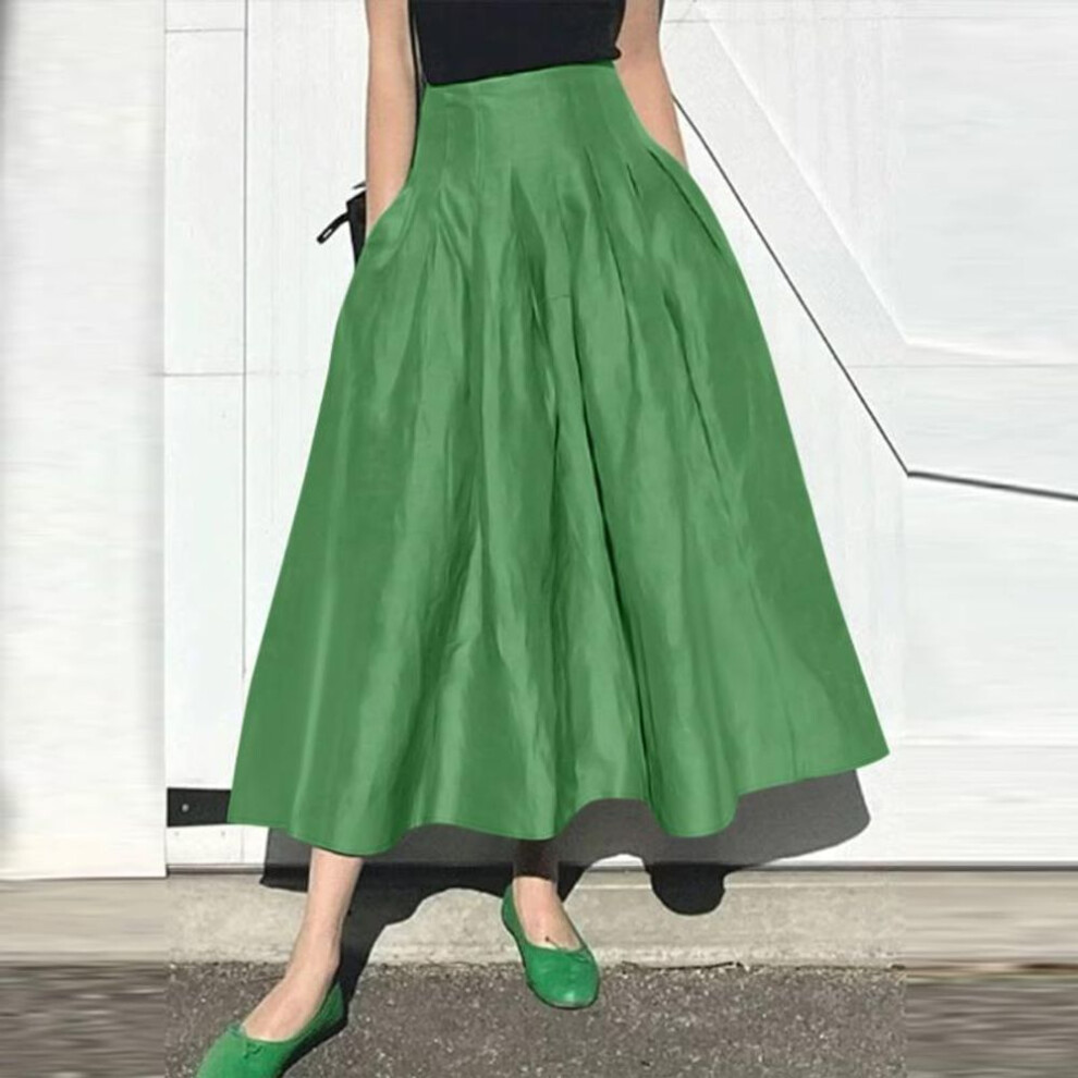 (S, green) ZANZEA Women Casual Solid Color Loose Long Skirts