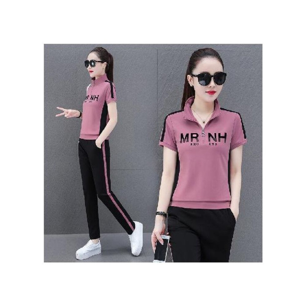 (purple, L) 2024 Summer Korean-Style Women's Trendy Slim-Fit Running Suits - Casual, Stylish Two-Piece Fashion Set