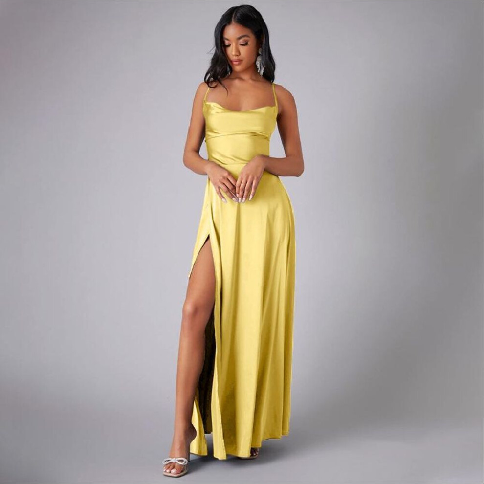 (yellow, L) European and American Women's Sexy Slim Fit Backless Sling Waist Long Dress - 2025 Collection-image-OPC-PHCSWN7-NEW