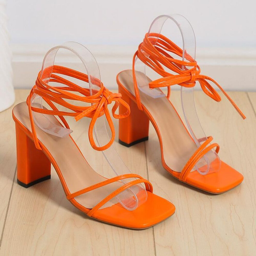 (orange, 35) 2022 Summer Women's Sexy Square Toe Stiletto High Heel Strappy Sandals