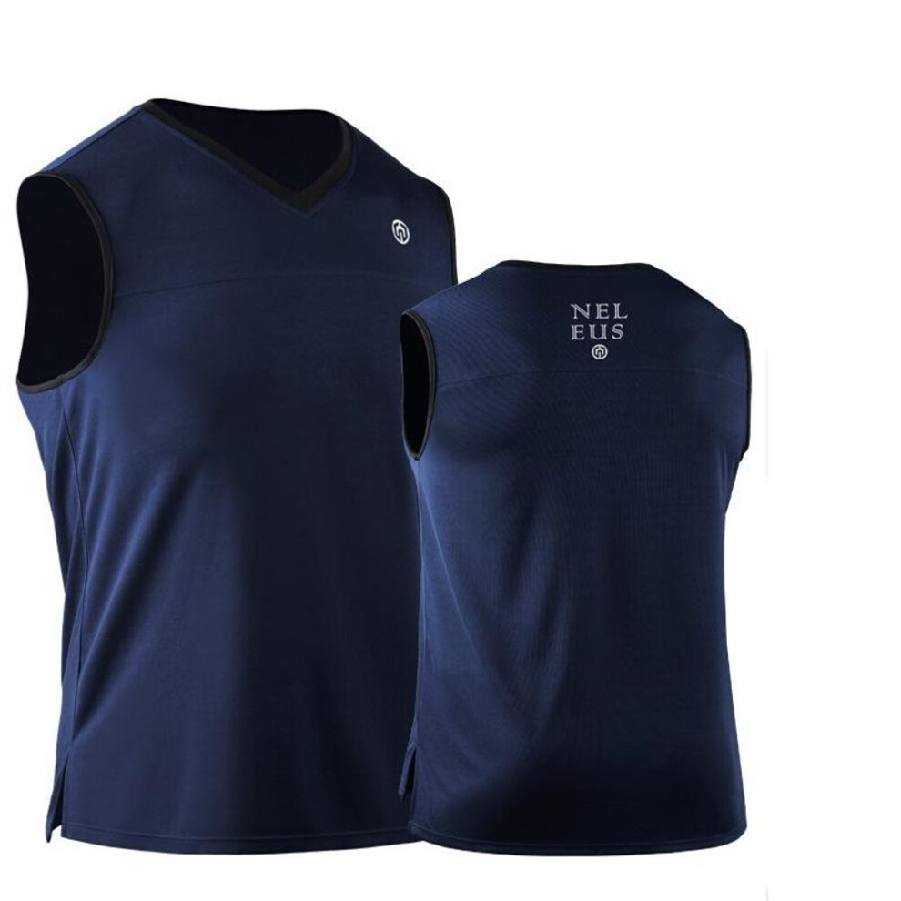 (navy blue, L) Men's Sports Vest Shirts Bodybuilding Tank tops Training Gym Tee Sleeveless V-neck Jacket