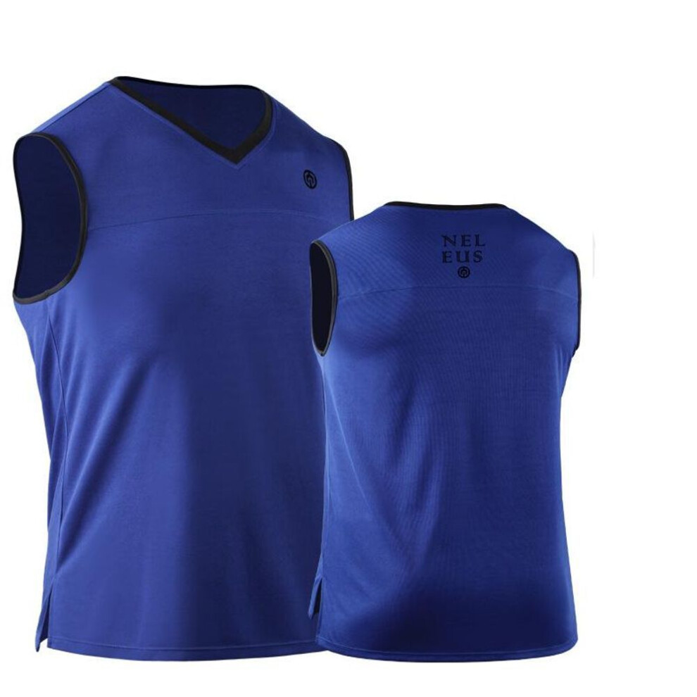 (blue, 2XL) Men's Sports Vest Shirts Bodybuilding Tank tops Training Gym Tee Sleeveless V-neck Jacket