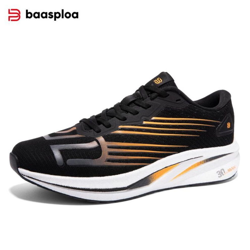 (black, 44) Baasploa Men Running Shoes Lightweight Cushioning Non-Slip Professional Running Shoes Outdoor Running Mesh Carbon Plate Running Shoes Men  Shoes