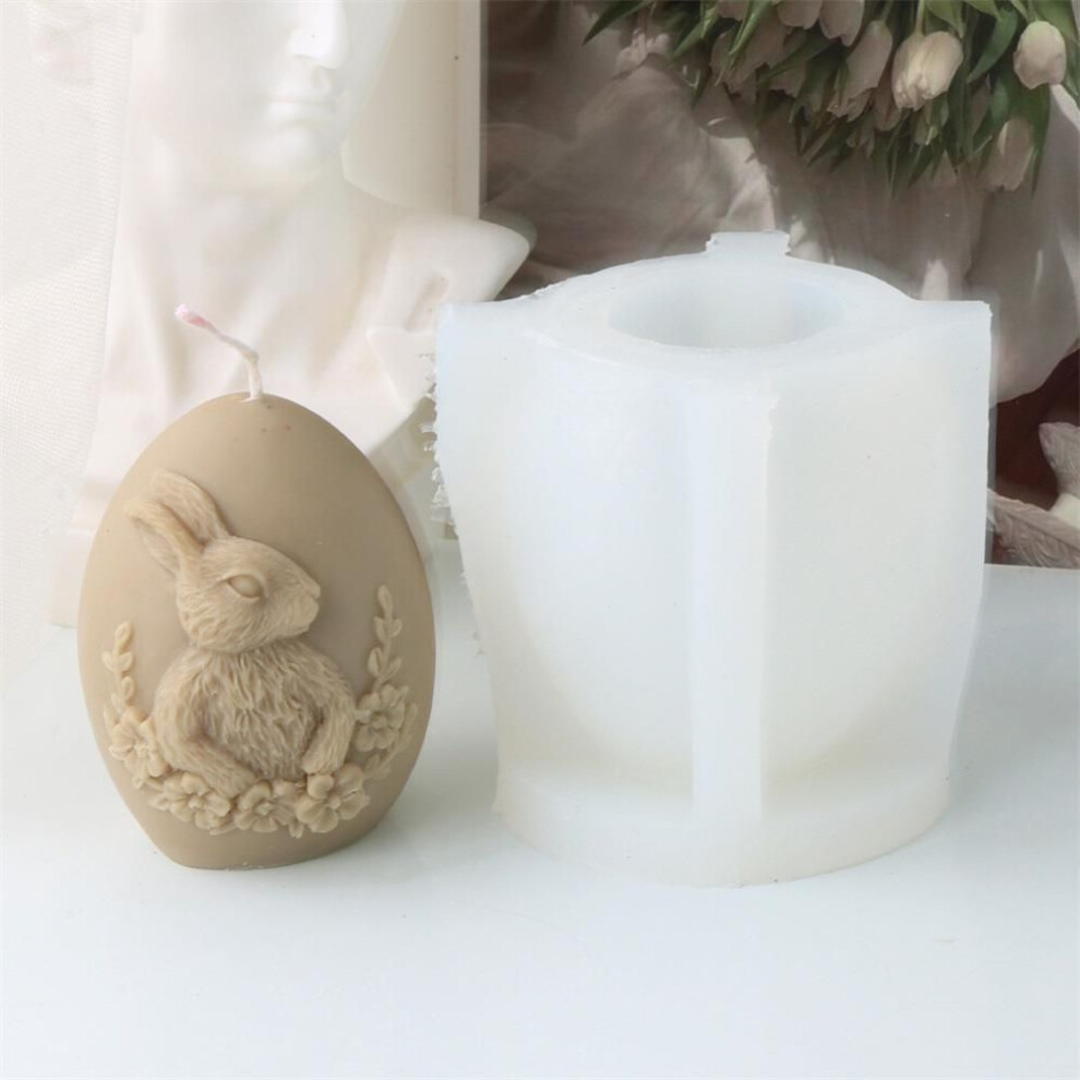 (Style 1) Diy Egg Silicone Candle Molds Plaster Crafts Relief Rabbit Candle Mold  For Easter Party