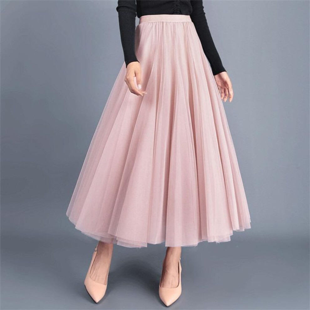 (L, pink) Women Fashion Loose A Line Mesh Skirt Spring and Summer New Solid High Waist Pleated Casual Skirts for Women Elegant Vintage Slim Ladies Skirt 3392