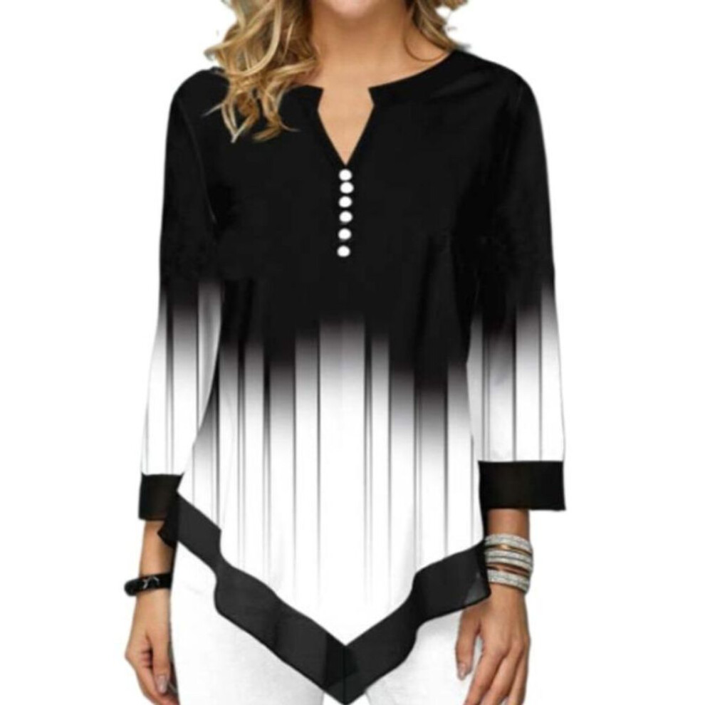 (5XL, white) Women Top Summer Autumn 3D Digital Printing V Neck Irregular Loose T-shirts & Long-sleeve Tops