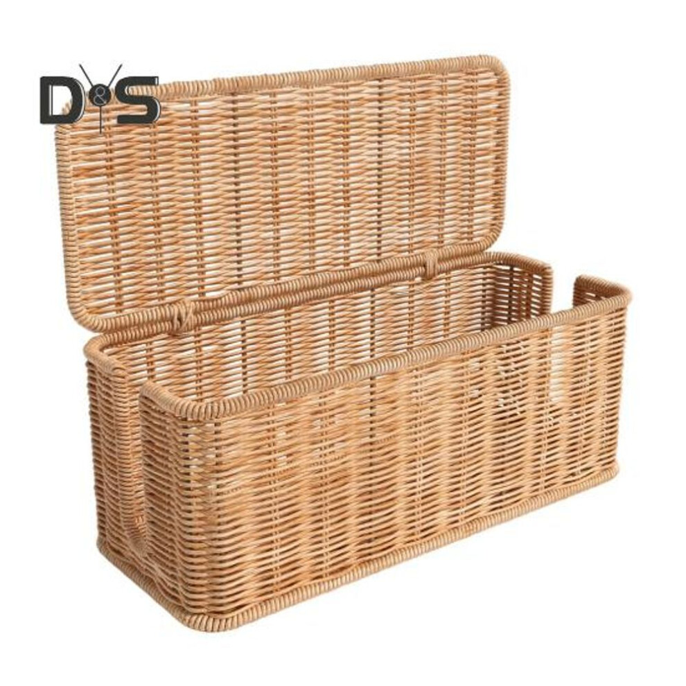 Rattan Cable Management Box Handwoven Cord Organizer Basket with 2 Slots Large Capacity Power Cords Hidden Box